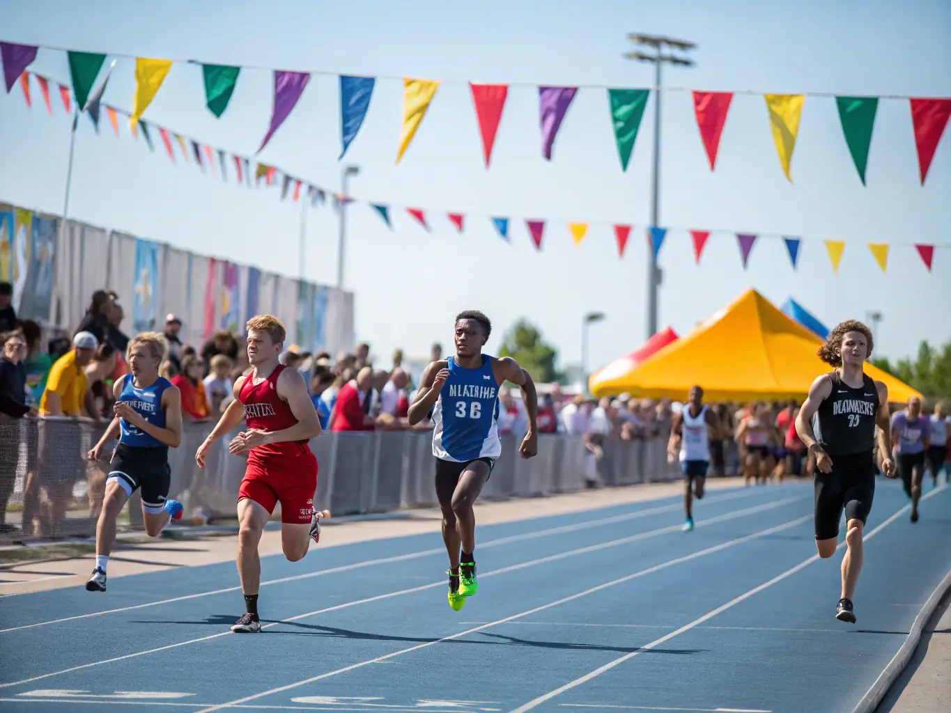 An image of adult athletes participating in a track and field event, highlighting the competitive and community aspects of Training Perform Club's activities.