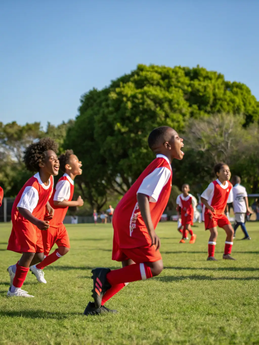 Children participating in a sports activity at TOUS EN FORME, showcasing teamwork, fun, and physical development.